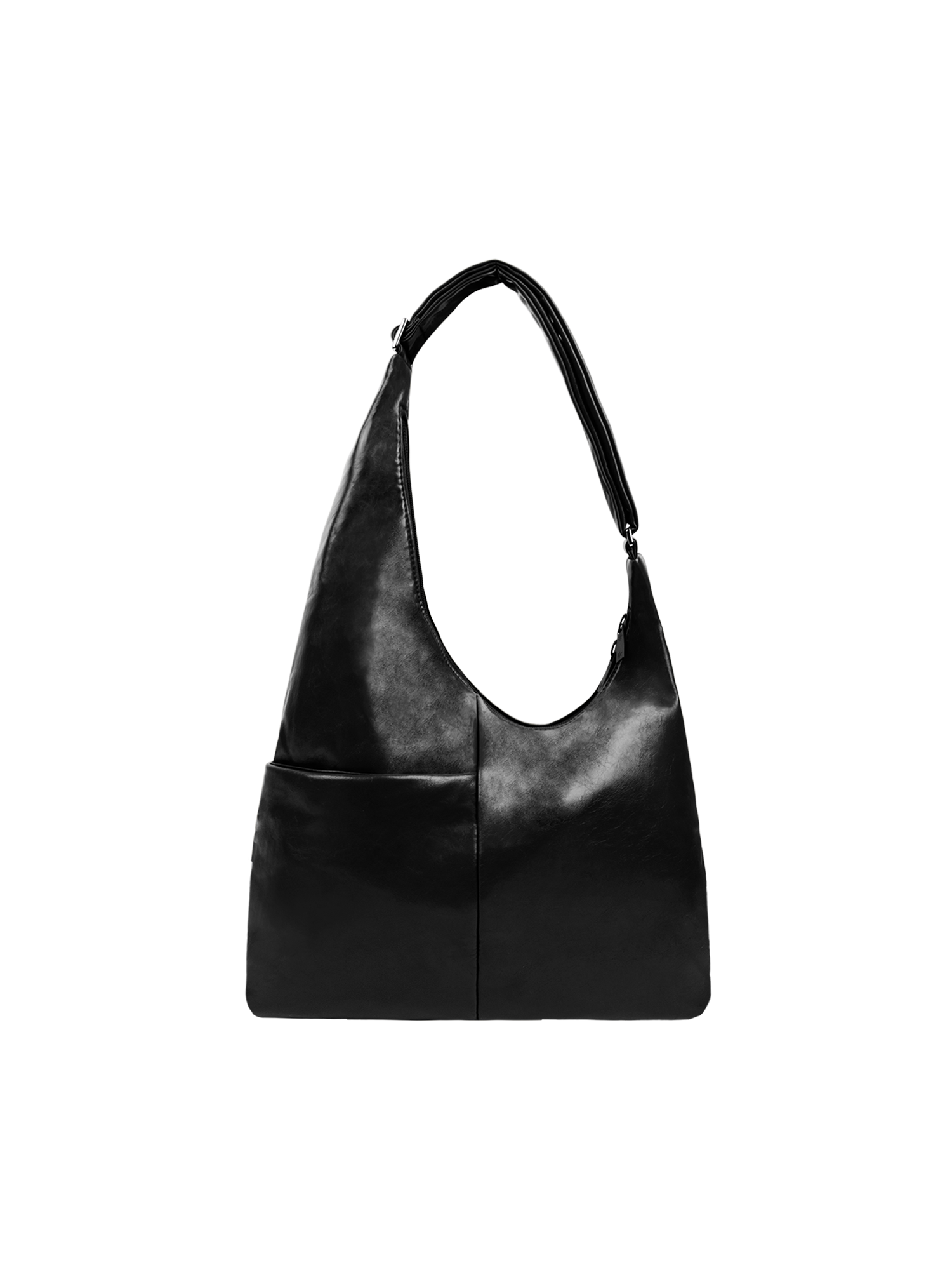 The Midi Arc slouchy hobo-style bag in black vegan leather with exterior pockets