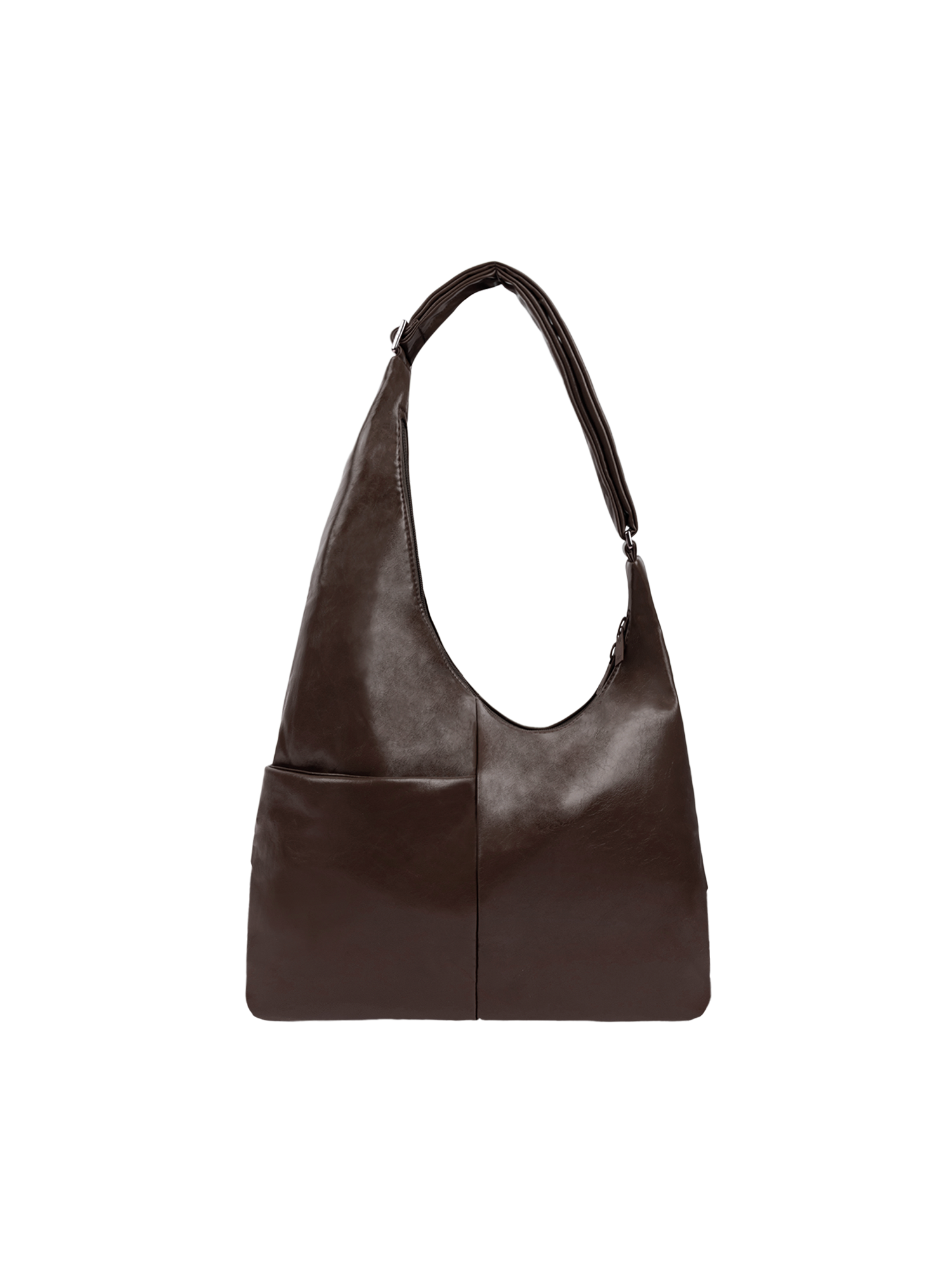 The Midi Arc slouchy hobo-style bag in dark brown vegan leather with exterior pockets