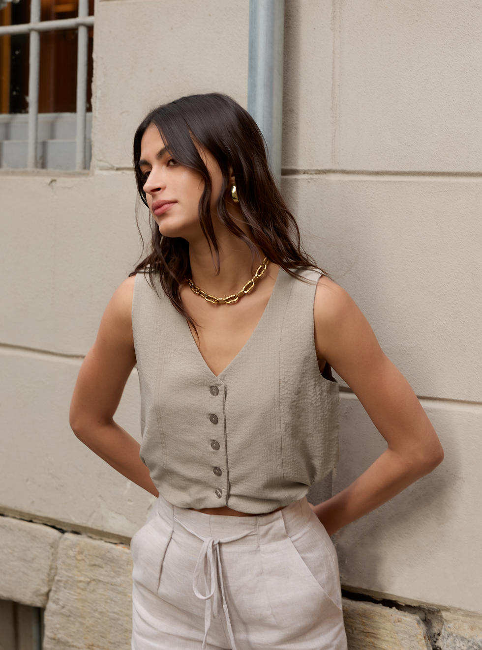 Allium Two Way Button Through Seersucker Vest White main image 0